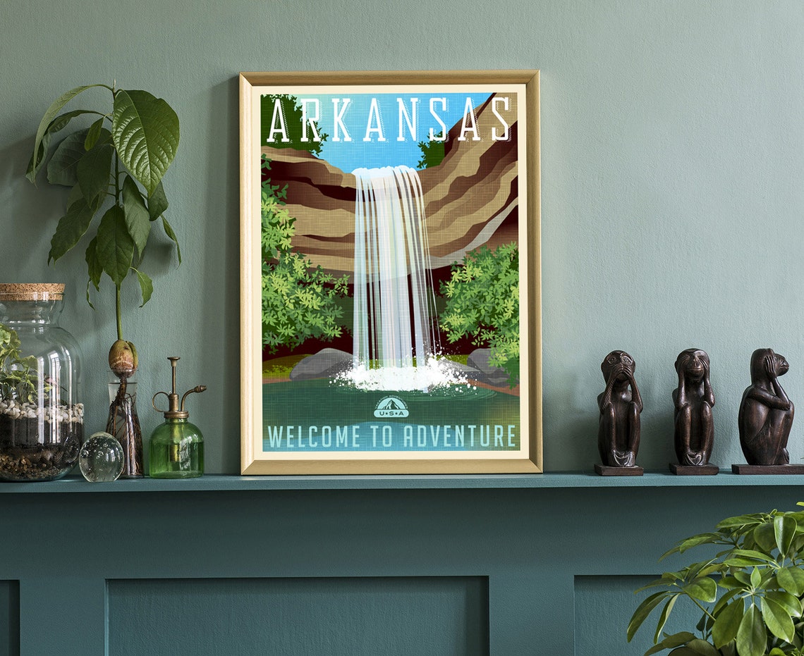 Arkansas Waterfall Adventure State Vintage Style Travel Poster - Image 3
