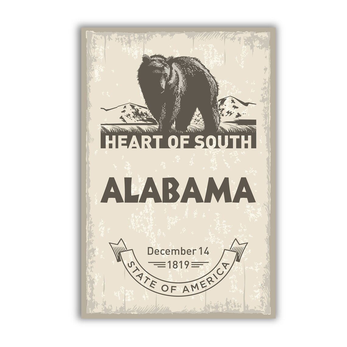 Alabama Heart Of South Bear Retro State Emblem Travel Poster Art - Image 2