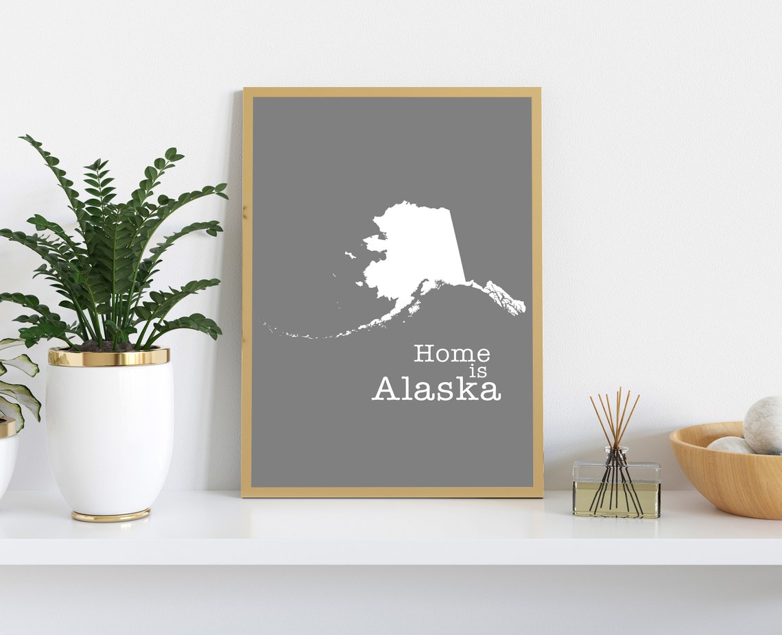 Alaska Home Is Gray Minimalist State Map Silhouette Wall Art - Image 4