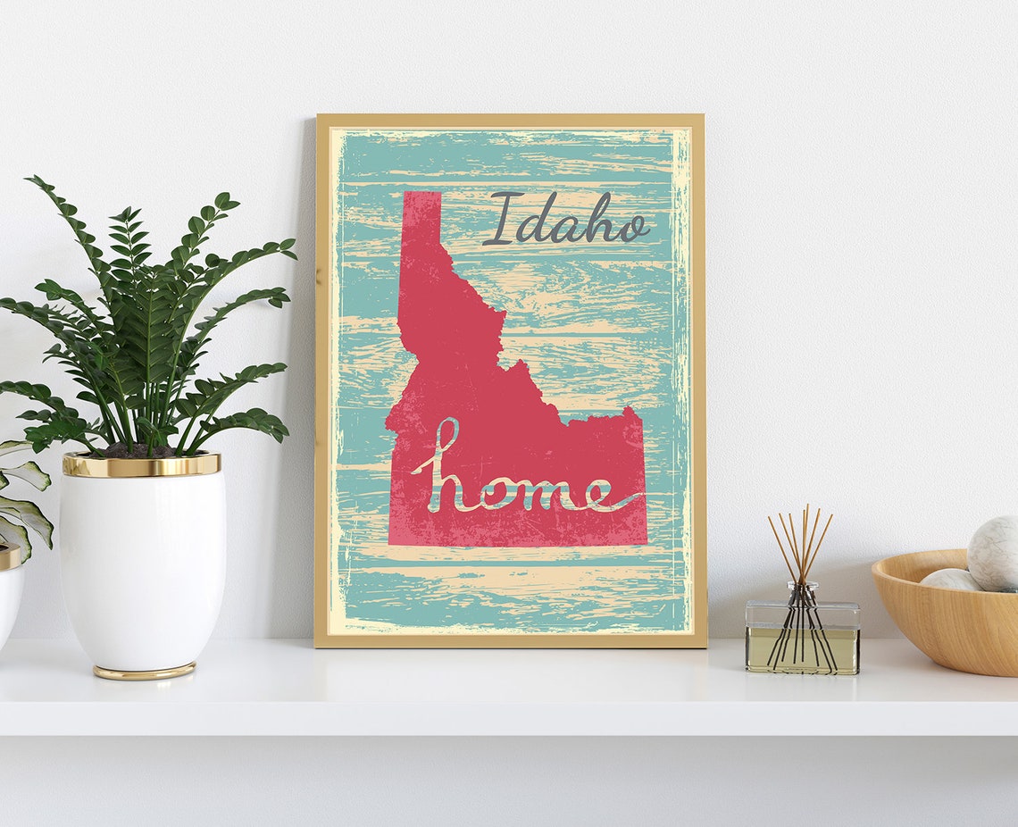 Idaho Home State Red Silhouette Vintage Distressed Teal Map Poster - Image 3