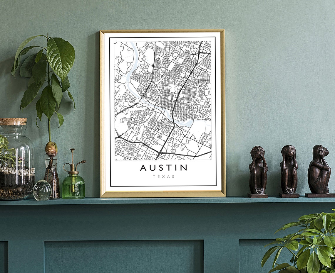 Austin Texas Street Map Minimalist Black White City Map Poster - Image 3