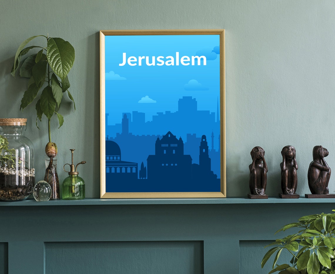 Jerusalem Israel Dome Old City Skyline Blue Minimalist Travel Poster - Image 4
