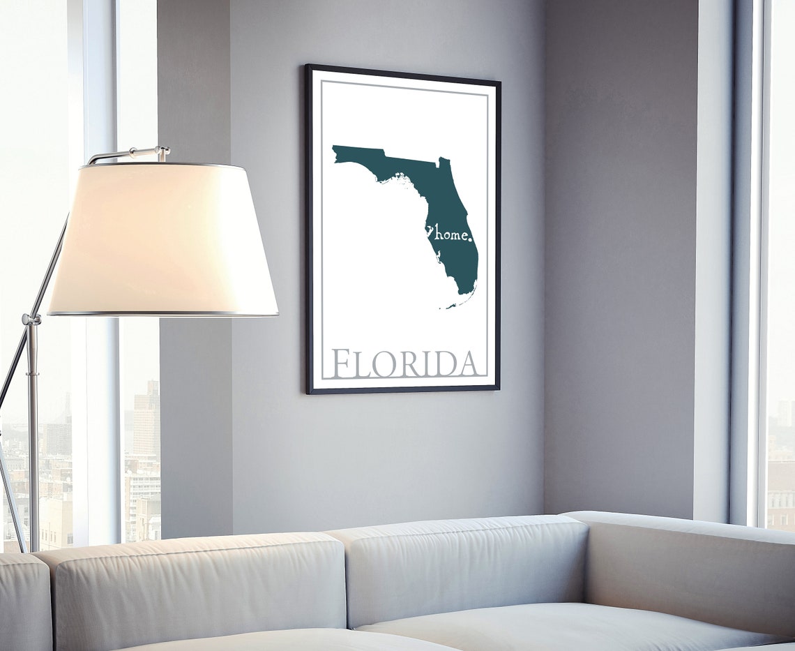 Florida Modern Home State Silhouette Teal Map Wall Art Print Poster - Image 4