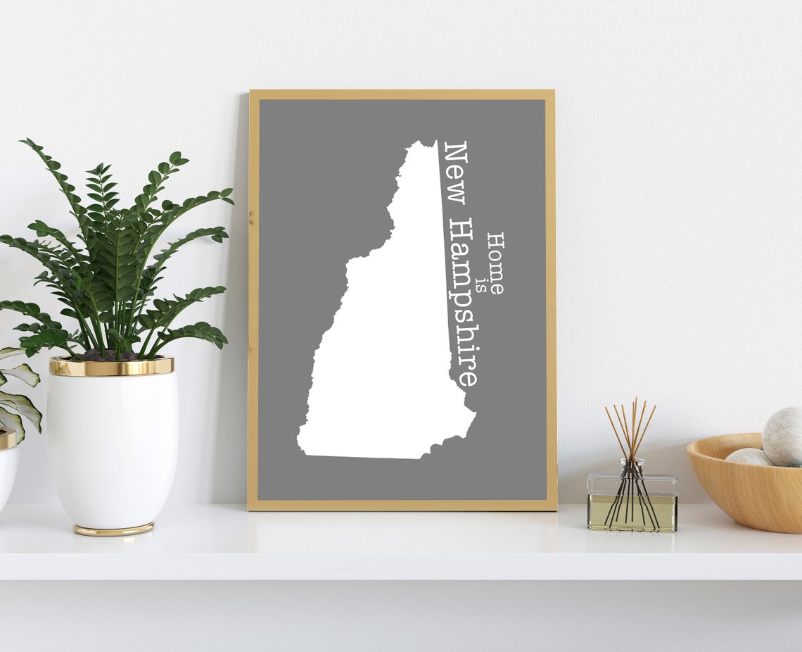New Hampshire Home Is Gray Minimalist State Map Silhouette Wall Art - Image 2