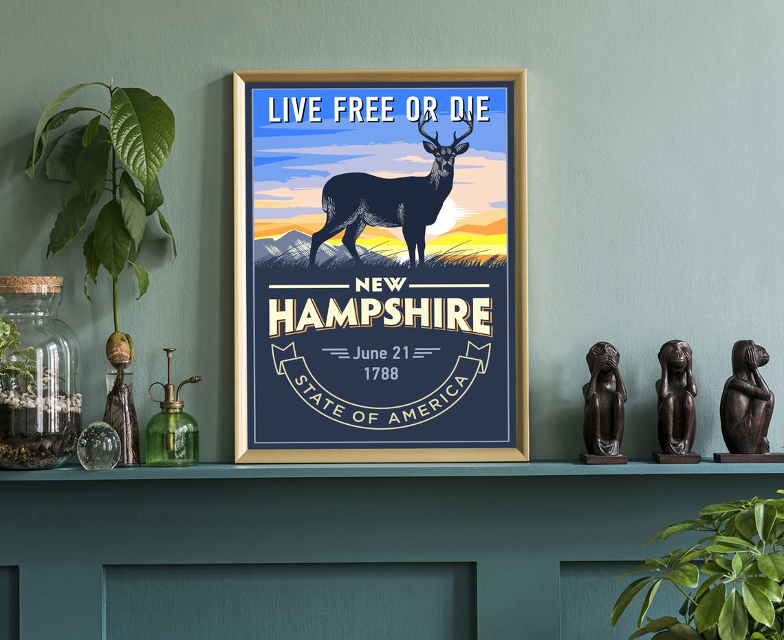 New Hampshire Live Free Or Die Deer Sunset Vintage Travel Poster - Image 3