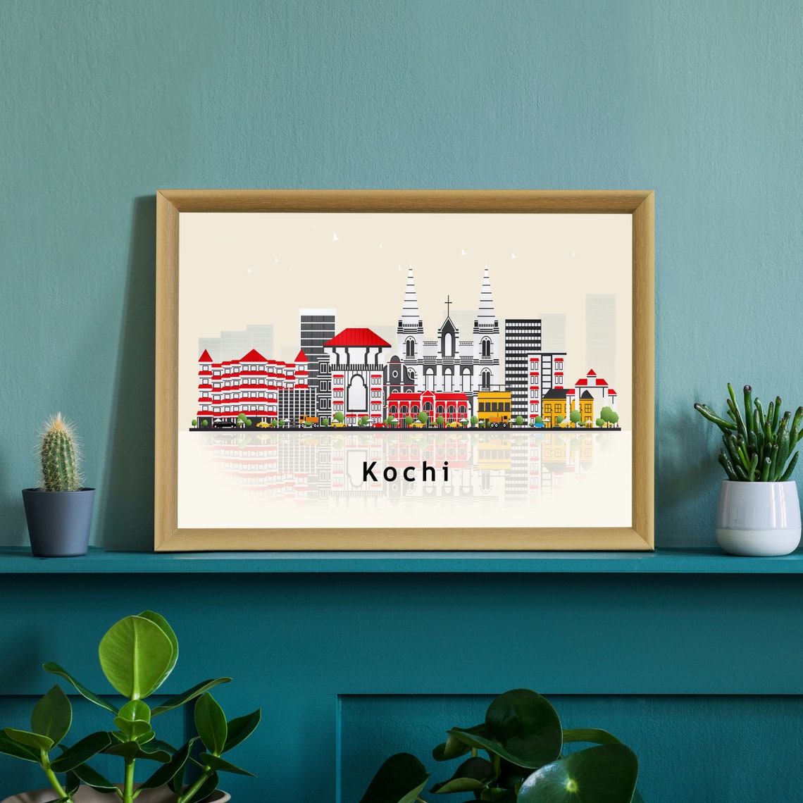 Kochi India Modern Skyline Illustration Landmarks Travel Poster - Image 2