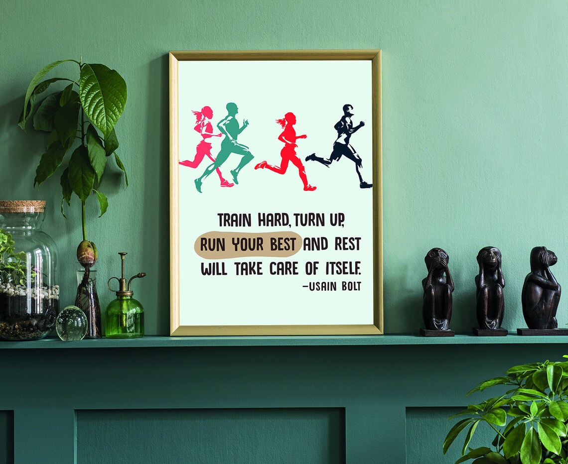Usain Bolt Train Hard Colorful Runners Motivational Fitness Quote Poster - Image 4