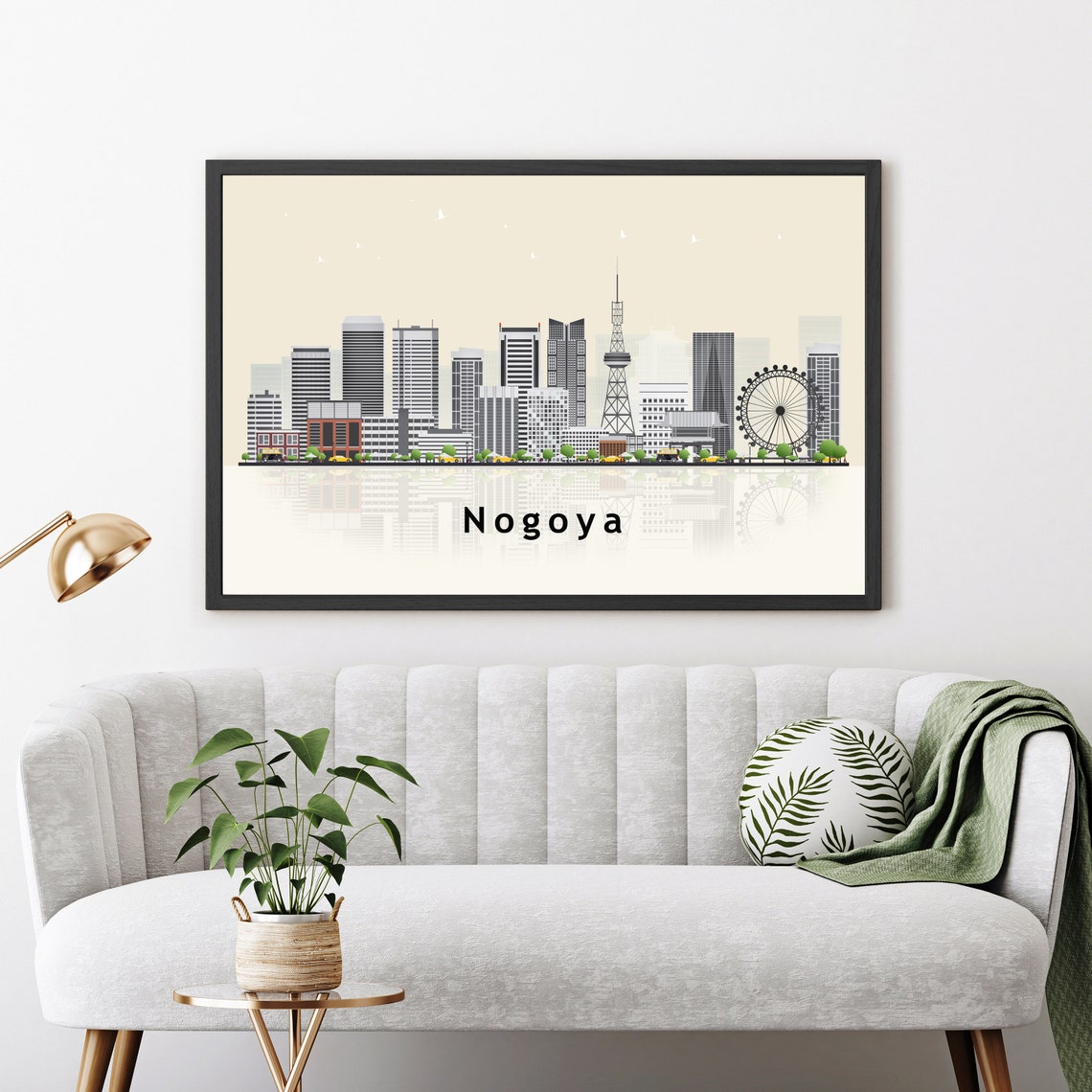 Nagoya Japan Flat Illustration Skyline TV Tower Cityscape Poster
