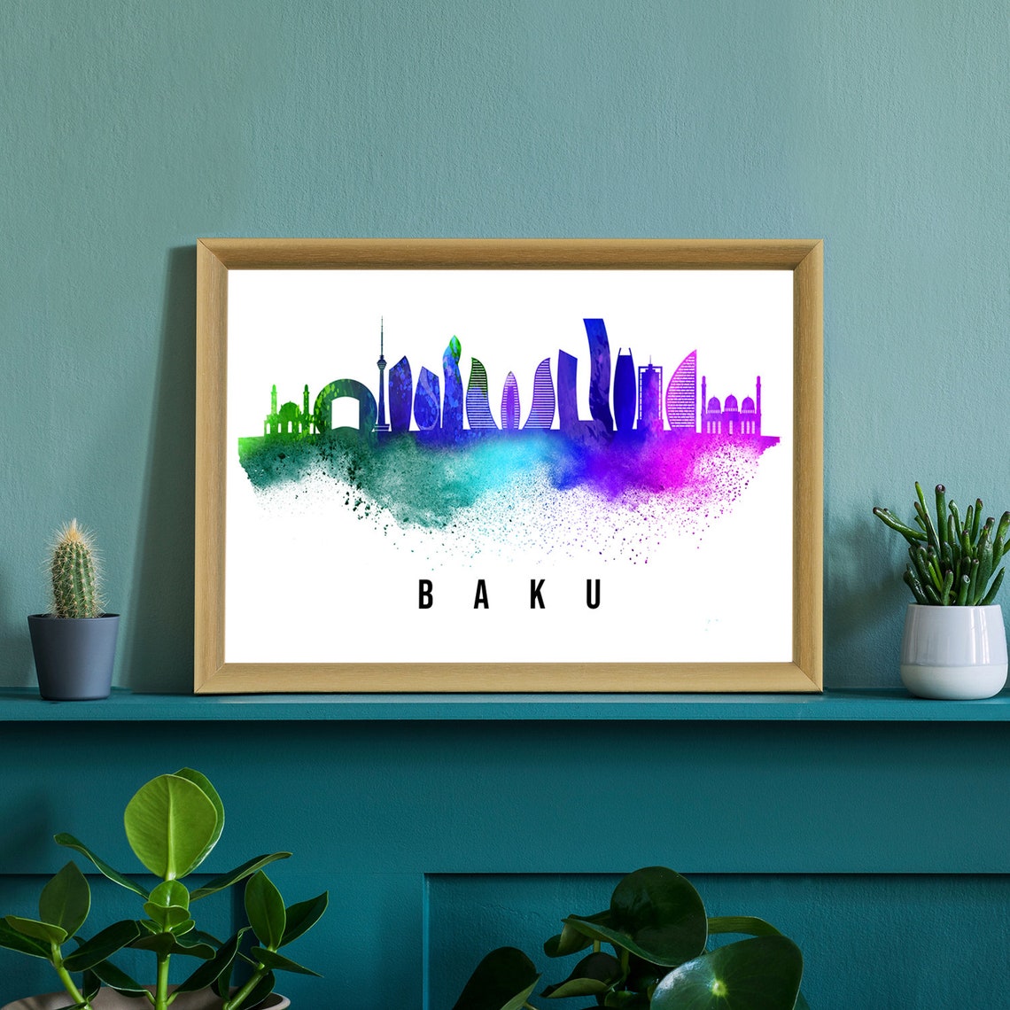 Pera Print Baku Azerbaijan Skyline Posters Baku Posters Illustration Skyline World City Poster Cityscape Landmark Print Office Wall Art - Image 2