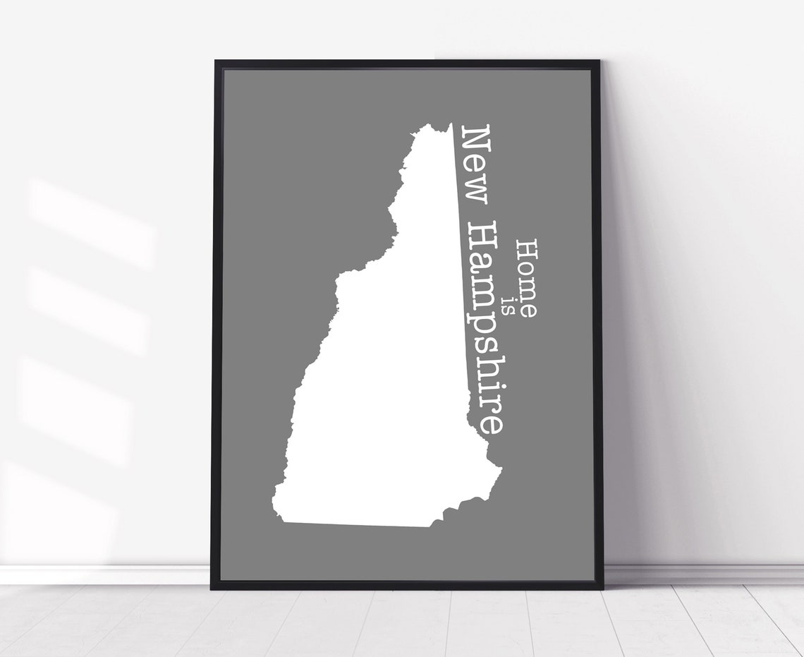 New Hampshire Home Is Gray Minimalist State Map Silhouette Wall Art
