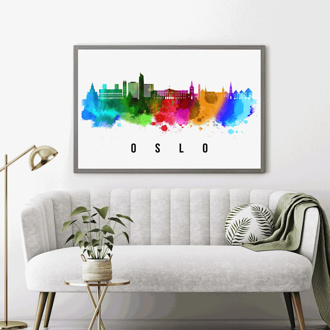 Oslo Norway Rainbow Watercolor City Skyline Silhouette Art Poster - Image 4
