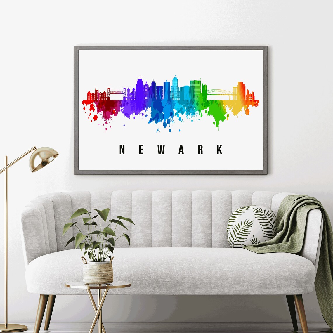 Newark New Jersey Rainbow Watercolor Skyline City Travel Poster - Image 3