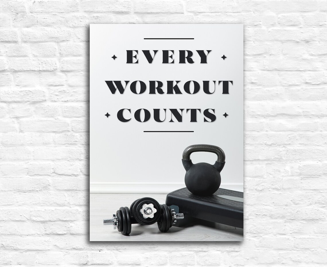 Every Workout Counts Gym Motivational Quote Fitness Kettlebell Poster - Image 2