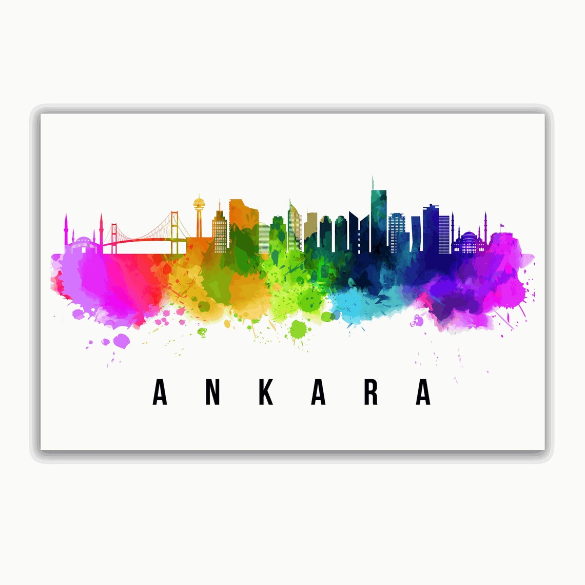 Ankara Turkey Rainbow Watercolor City Skyline Silhouette Art Poster - Image 2