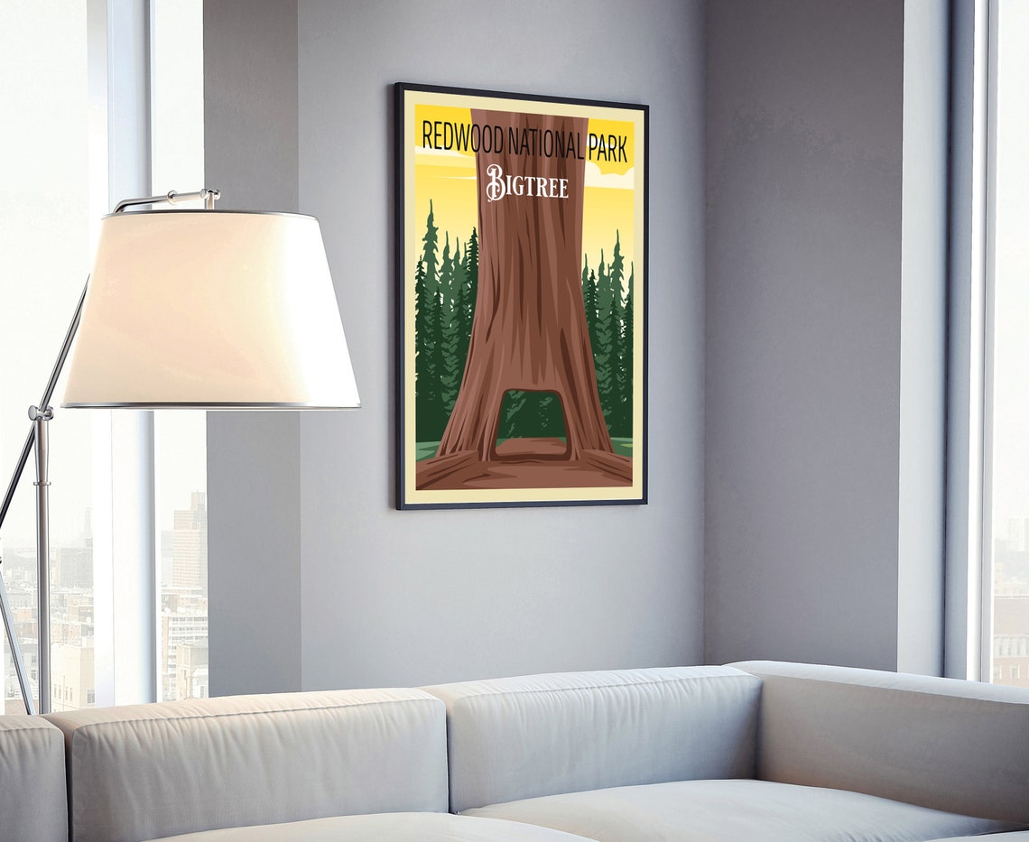 Red Wood National Park Travel Poster Print Retro Travel Poster Red Wood National Park In California Housewarming Gift Office Wall Art - Image 4