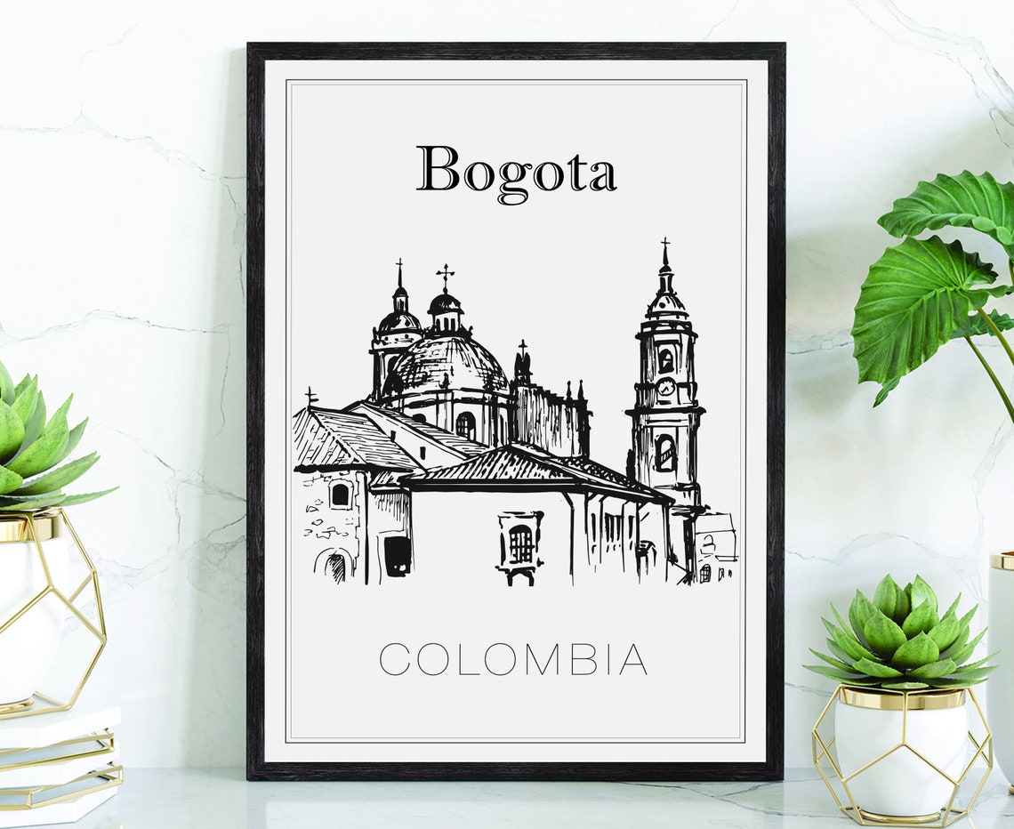Bogota Colombia Hand Drawn Cathedral Landmark Sketch Art Poster