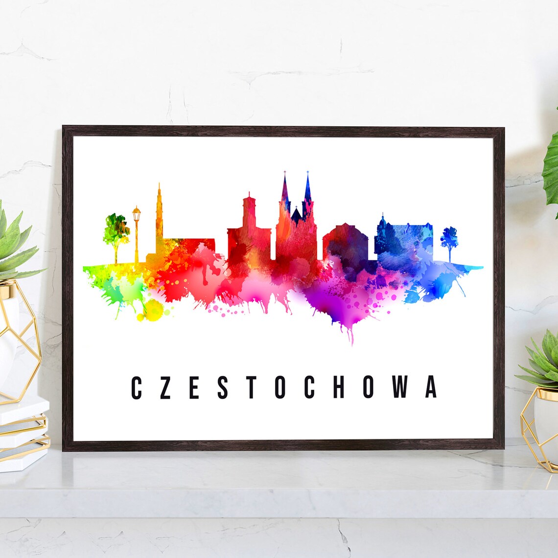 Czestochowa Poland Jasna Gora Basilica Watercolor Skyline Poster