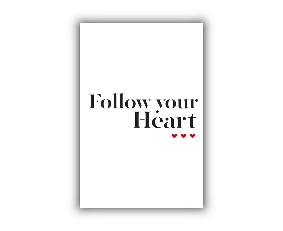 Follow Your Heart Minimalist Quote Poster Three Red Hearts Wall Art - Image 2