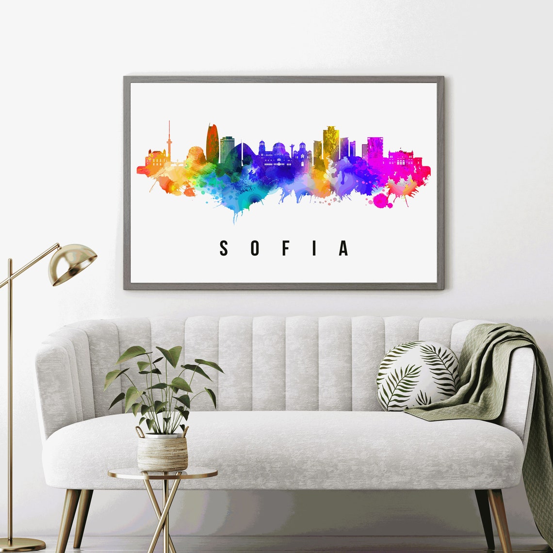 Sofia Bulgaria Rainbow Watercolor Cathedral Skyline Silhouette Poster - Image 4