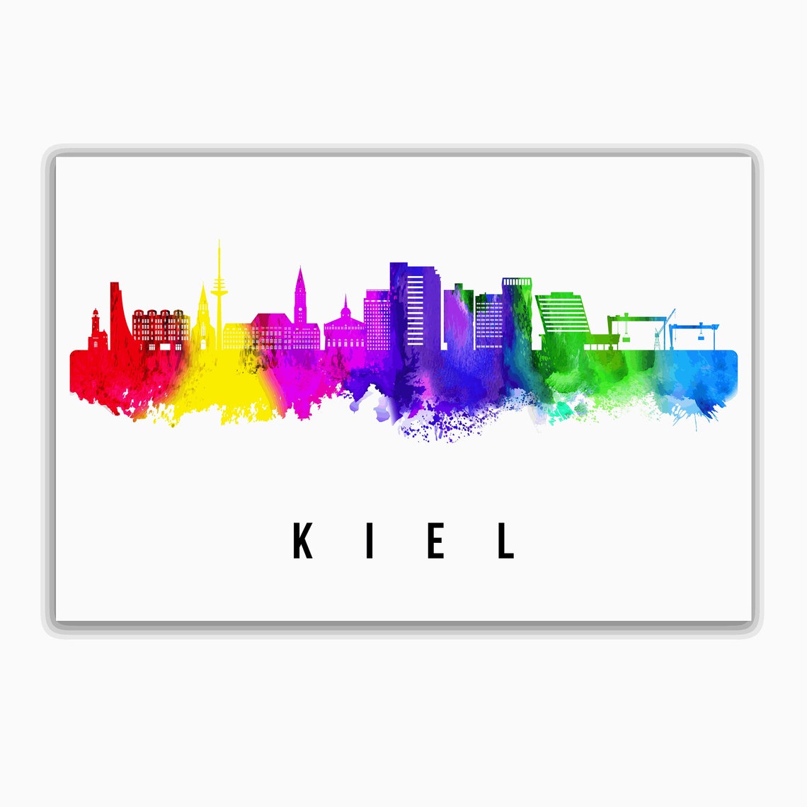 Kiel Germany Rainbow Watercolor City Skyline Silhouette Art Poster - Image 2