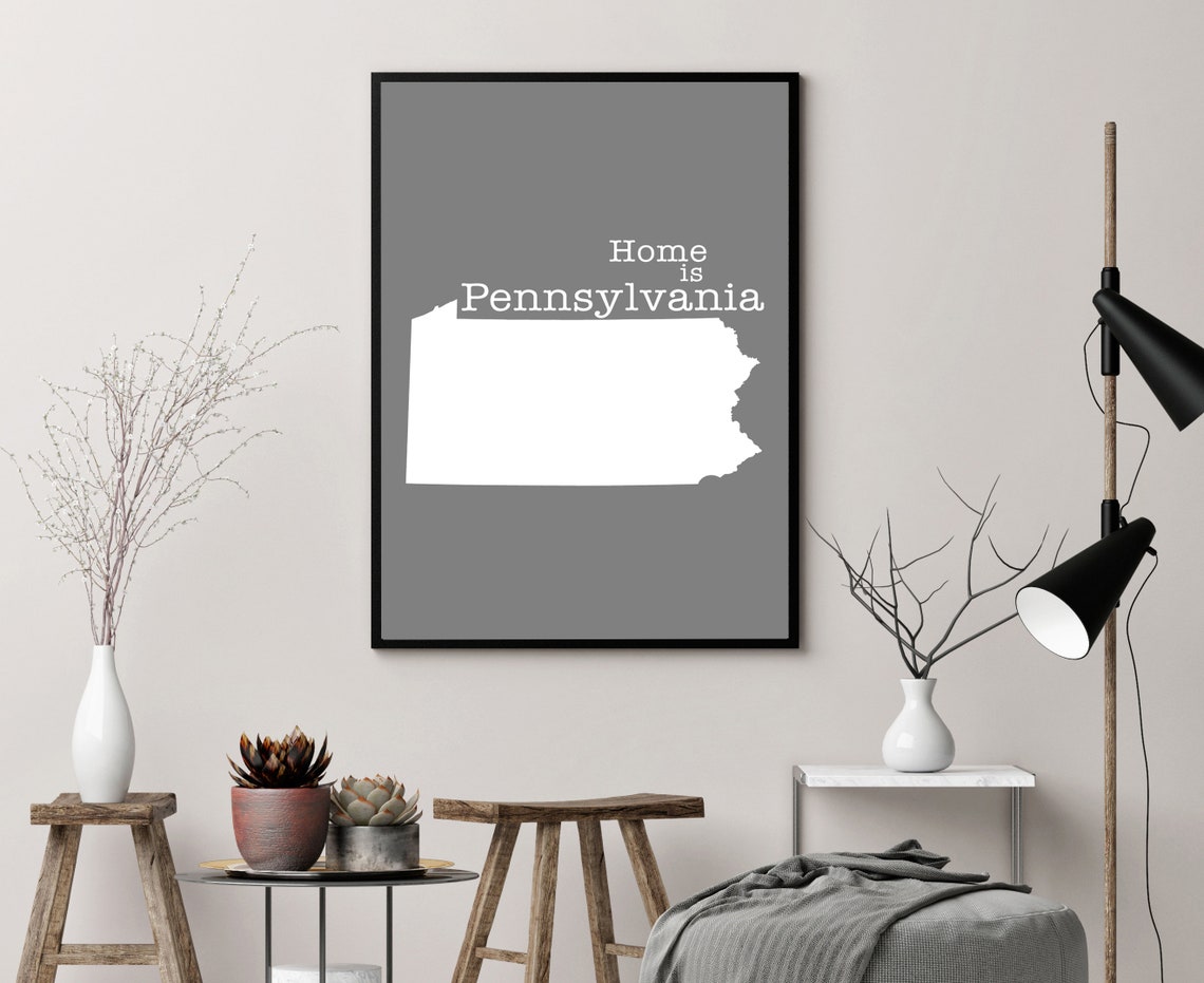 Pennsylvania Home Is Gray Minimalist State Map Silhouette Wall Art - Image 3