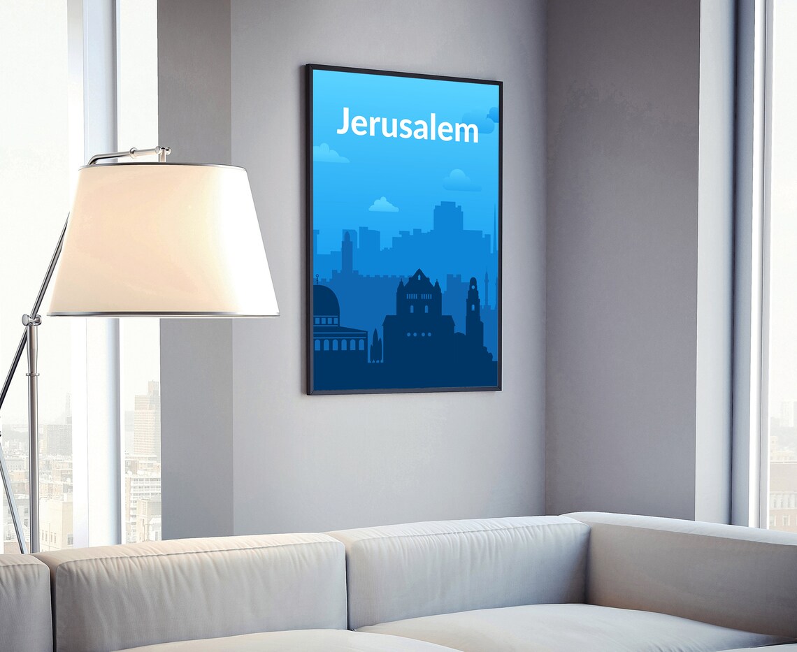 Jerusalem Israel Dome Old City Skyline Blue Minimalist Travel Poster - Image 3