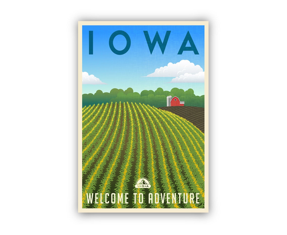 Iowa Corn Fields Barn Welcome To Adventure Retro Travel Poster Art - Image 2