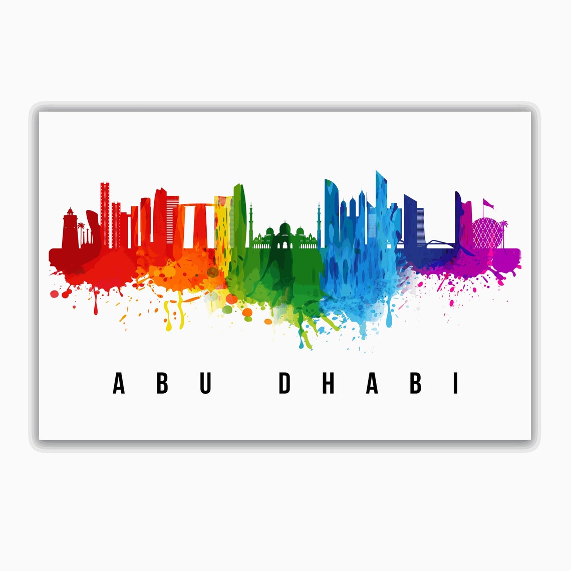 Abu Dhabi UAE Watercolor Skyline Grand Mosque City Landmark Poster - Image 2