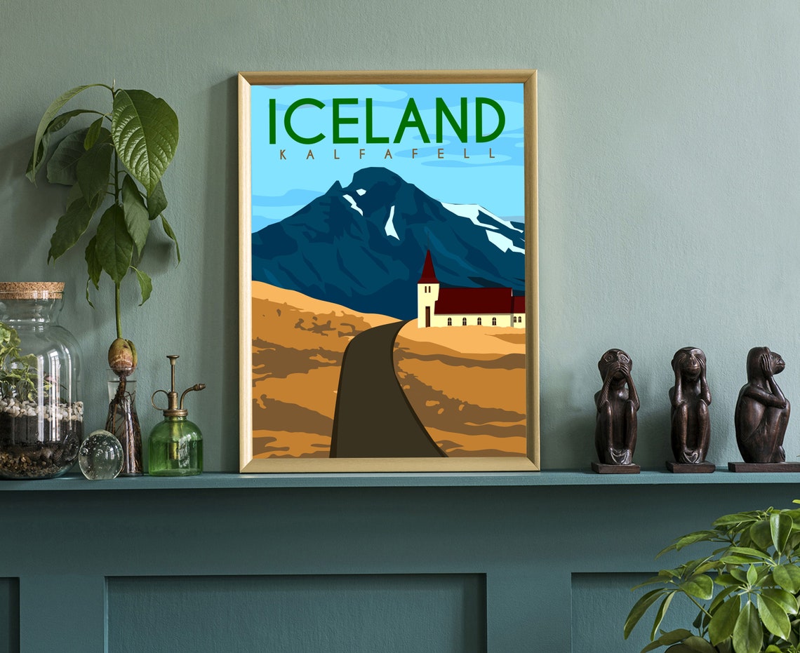 Kalfafell Iceland Travel Poster Iceland Poster Wall Art Kalfafell Cityscape Poster Iceland Landmark Poster Home Office Wall Art Prints - Image 3