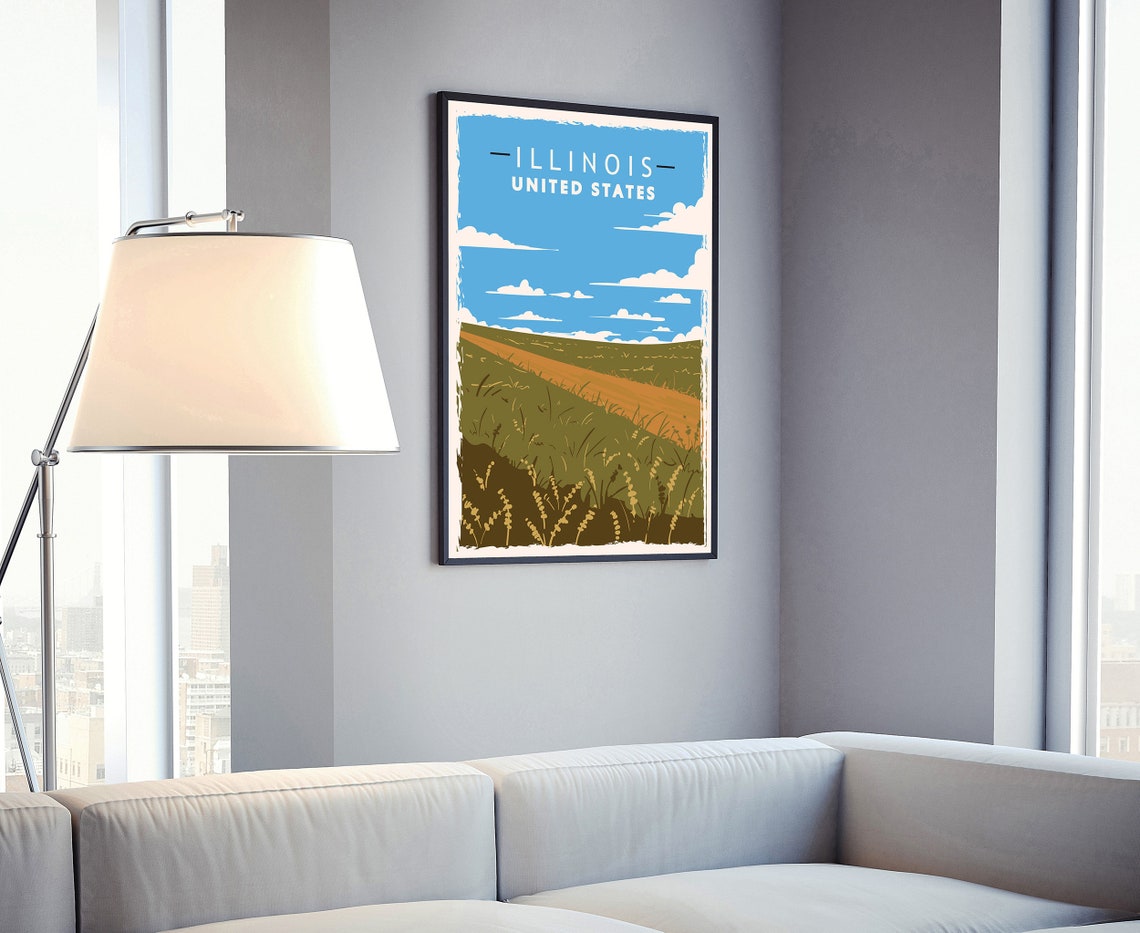 Illinois United States Vintage Countryside Road Travel Poster - Image 4