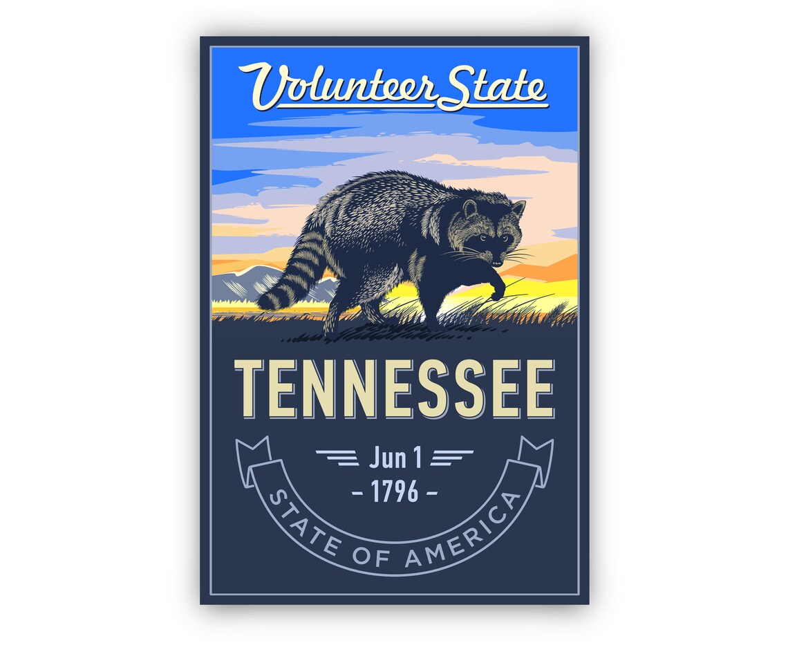 Tennessee Volunteer State Raccoon Retro Wildlife Emblem Wall Poster - Image 2