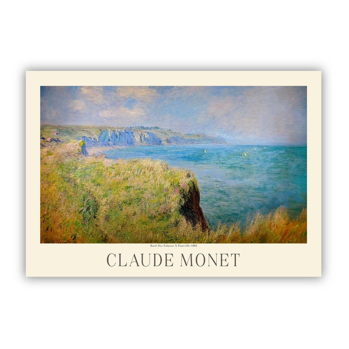 Claude Monet Pourville Cliff Top Grassy Headland Ocean Art Poster - Image 2