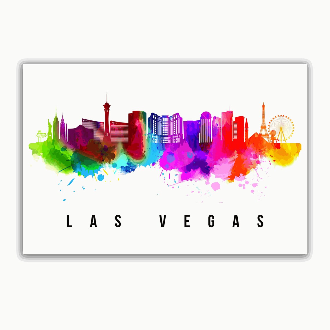Las Vegas Nevada Rainbow Watercolor Skyline Illustration Travel Poster - Image 2