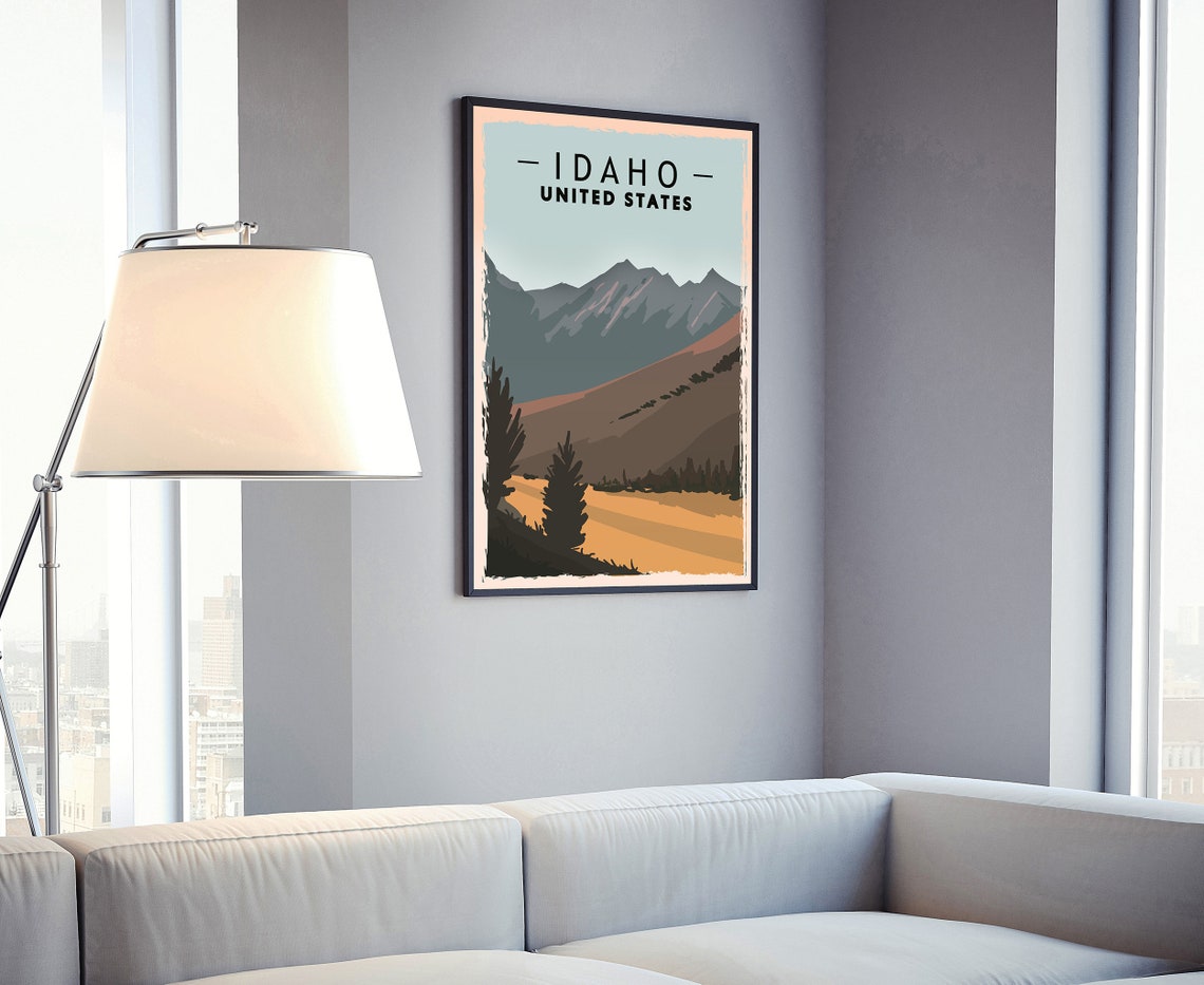 Idaho USA Retro Travel Poster Snowy Mountain Peaks Vintage Landscape - Image 4