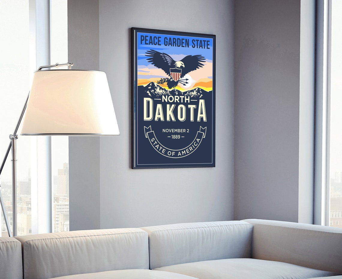 North Dakota Peace Garden State Bald Eagle Sunset Mountain Poster - Image 4