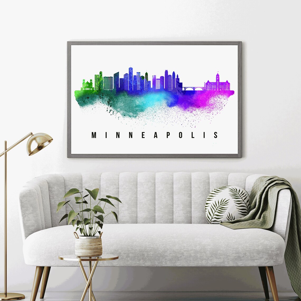 Minneapolis Minnesota Rainbow Watercolor Skyline Cityscape Art Poster - Image 3