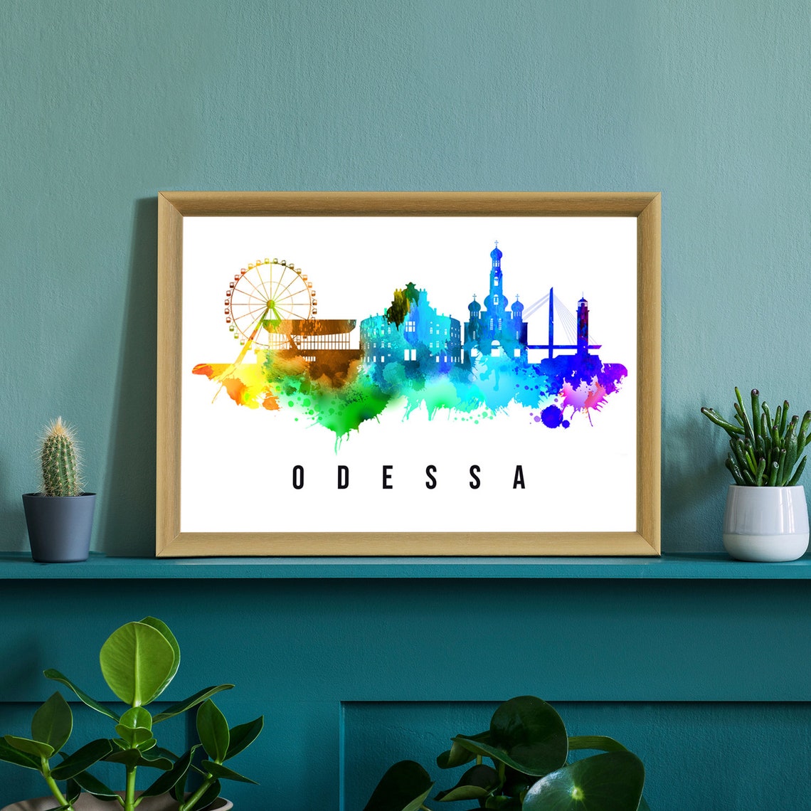 Odesa Ukraine Skyline Watercolor Poster with Black Sea Harbor View - Image 2