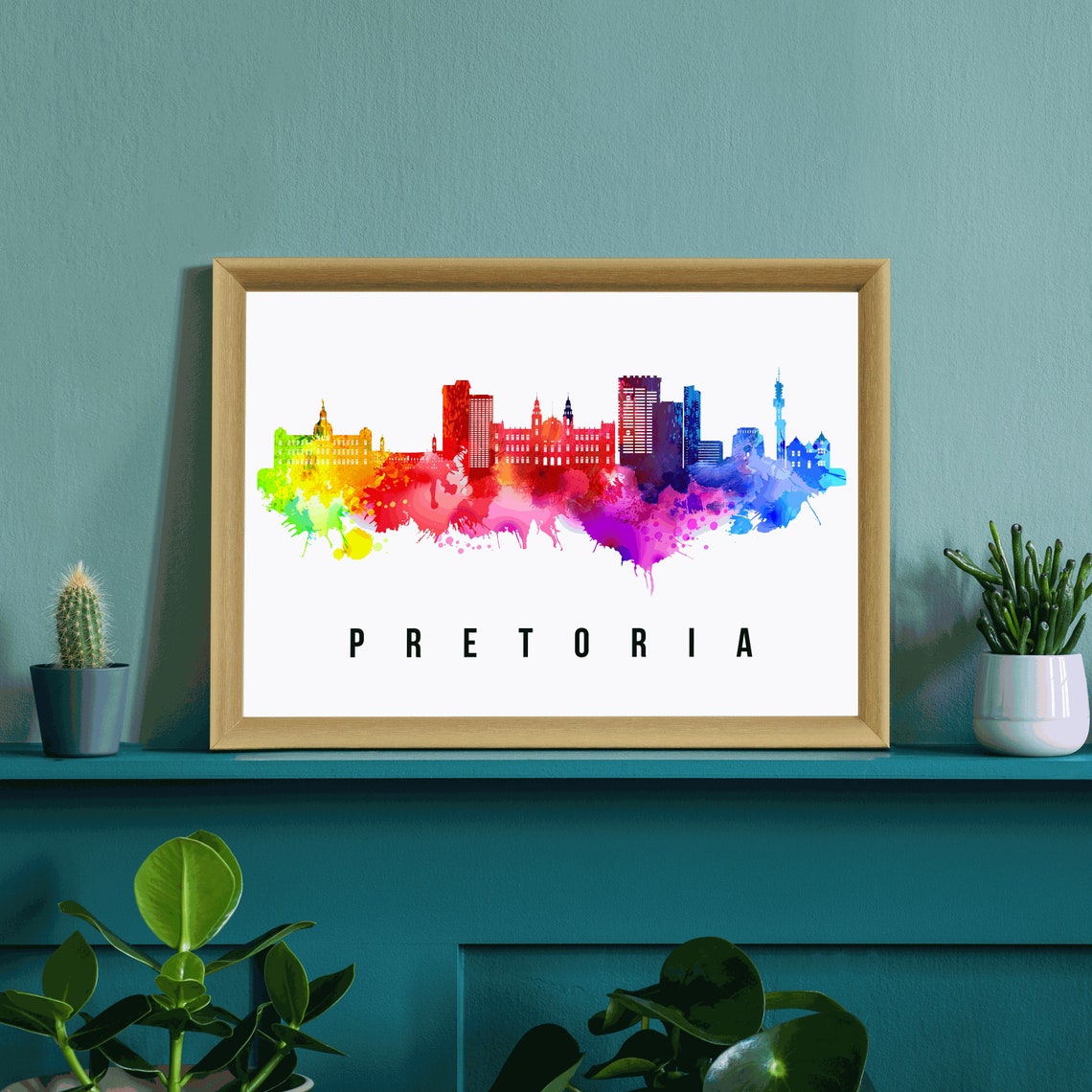 Pretoria South Africa Watercolor Rainbow Skyline Cityscape Poster - Image 3