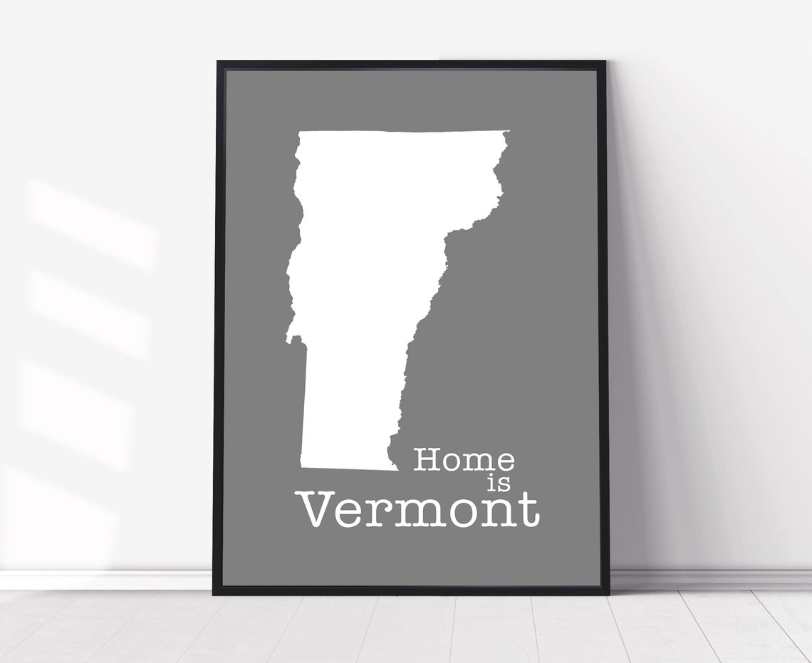 Vermont Home Is Vermont White On Gray Minimalist Map Wall Art Print