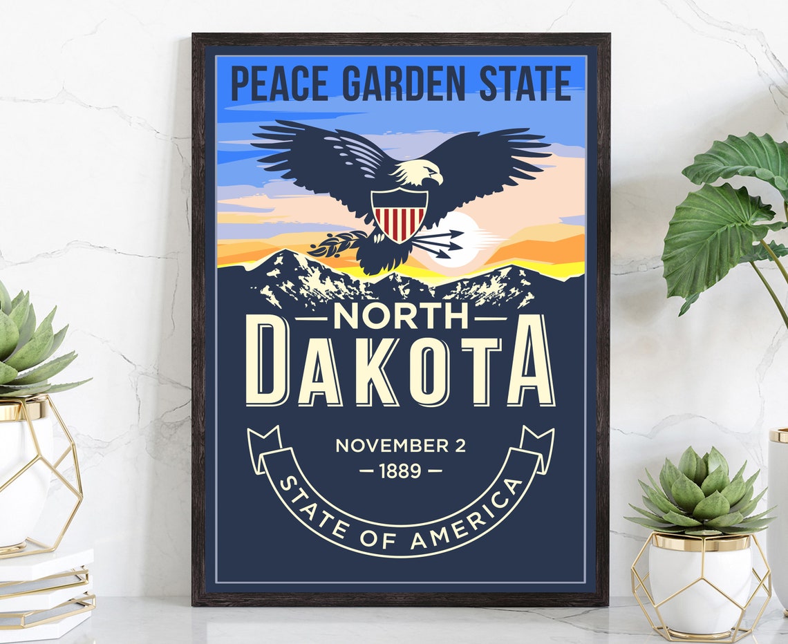North Dakota Peace Garden State Bald Eagle Sunset Mountain Poster