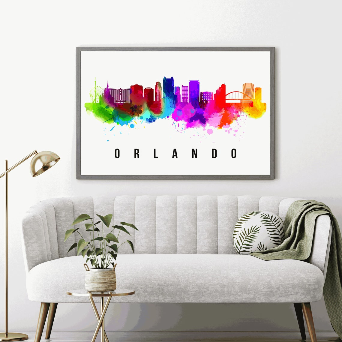 Orlando Florida Rainbow Watercolor Downtown Skyline Travel Poster - Image 4