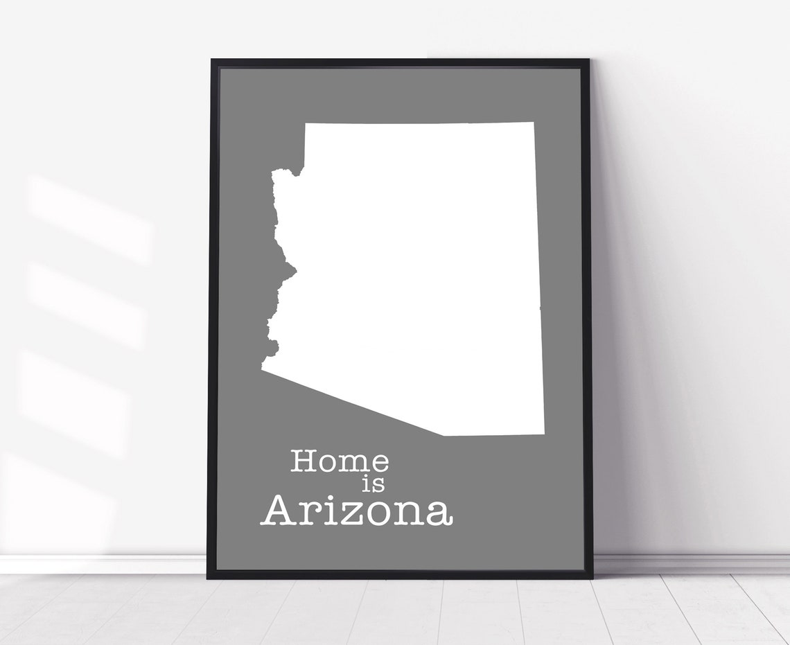 Arizona Home Is Gray Minimalist State Map Silhouette Wall Art