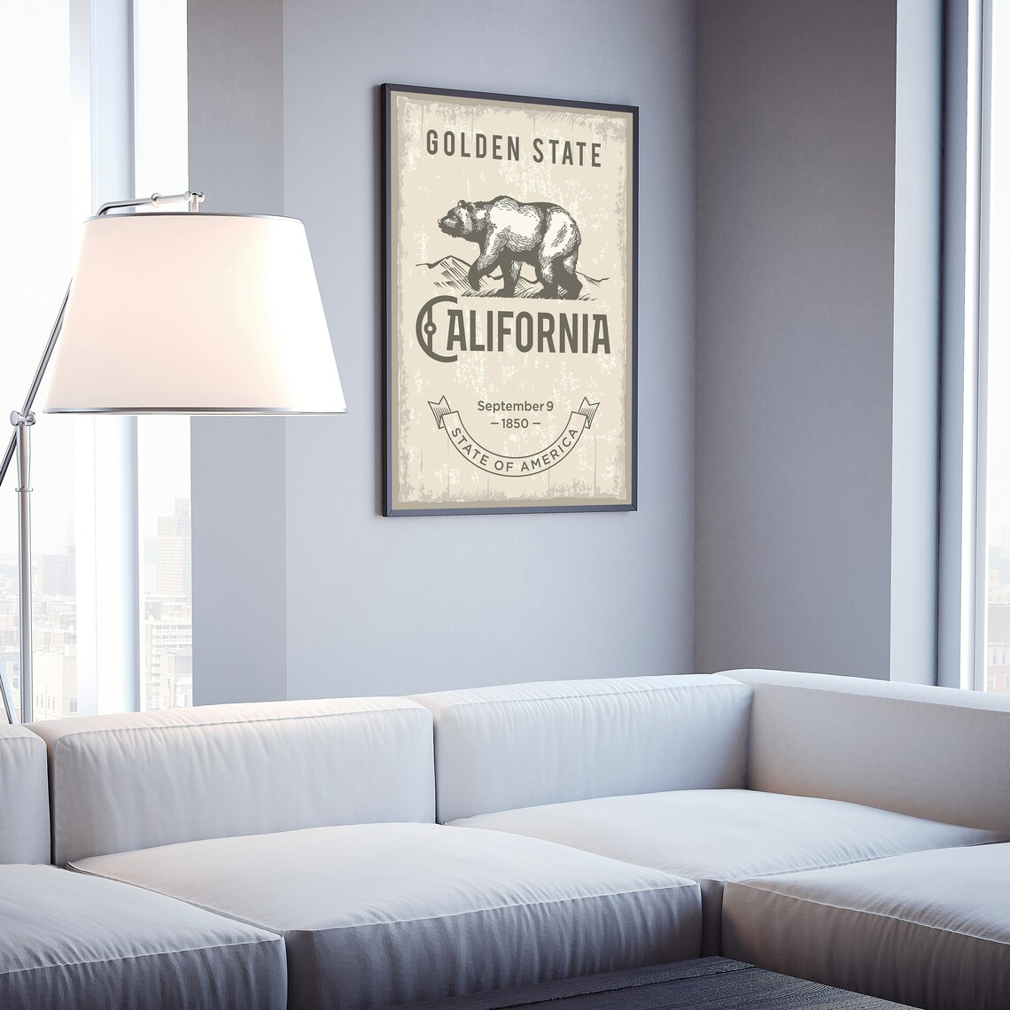 California Golden State Bear Emblem Vintage Retro State Wall Art - Image 4