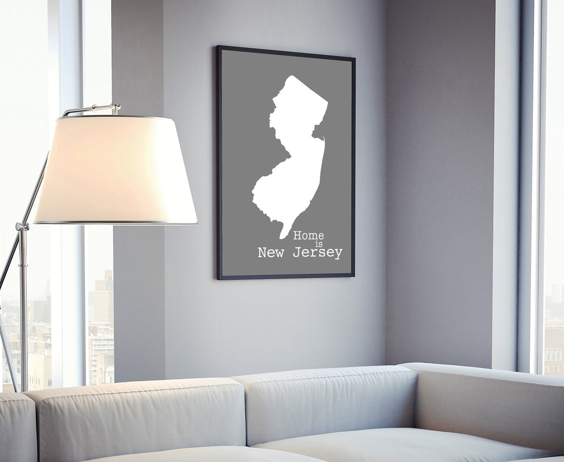 New Jersey Home Is Gray Minimalist State Map Silhouette Wall Art - Image 4