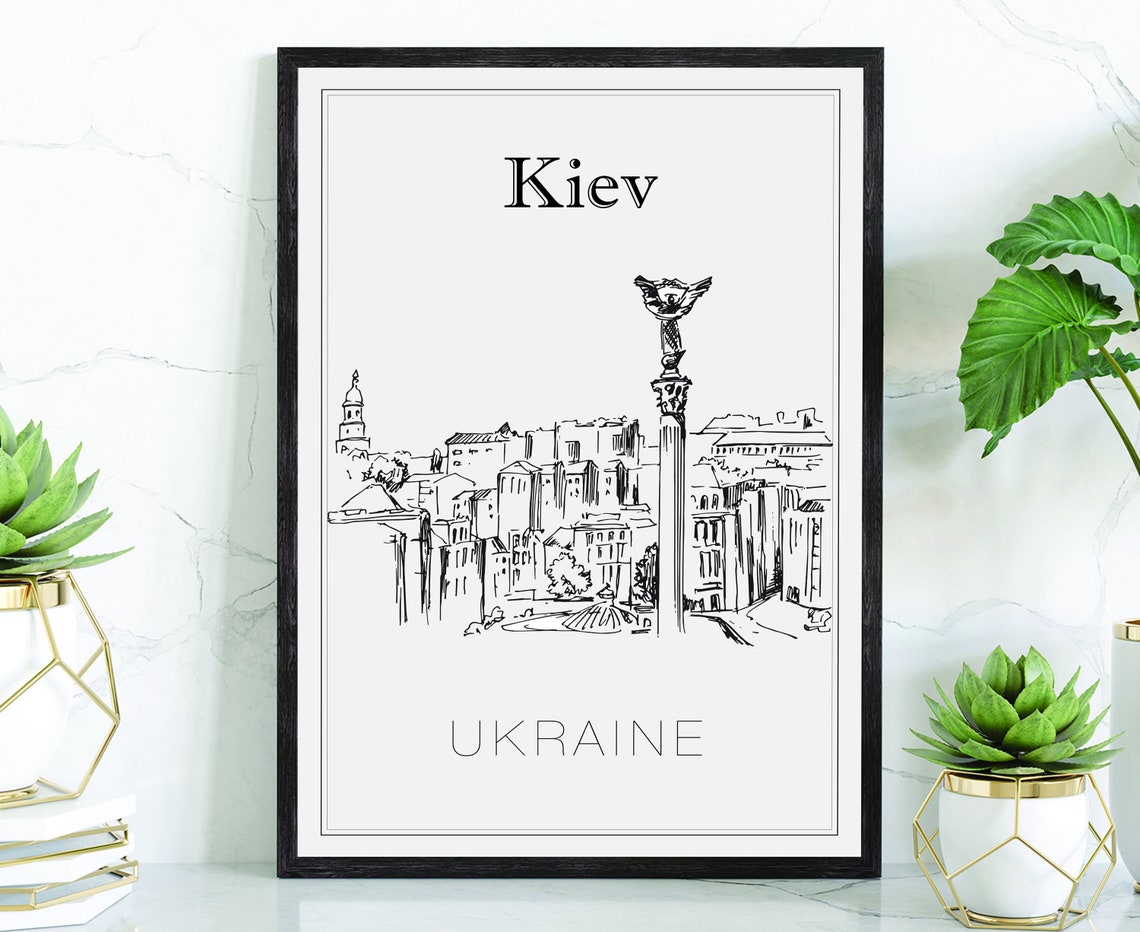 Kiev Ukraine Independence Monument Maidan Sketch Travel Poster
