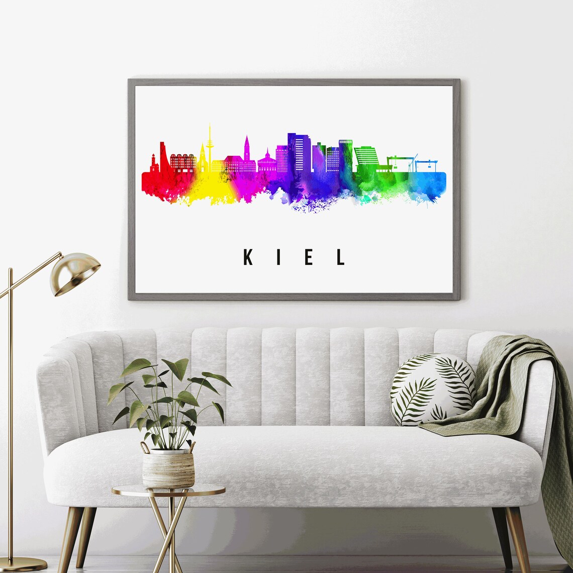 Kiel Germany Rainbow Watercolor City Skyline Silhouette Art Poster - Image 4