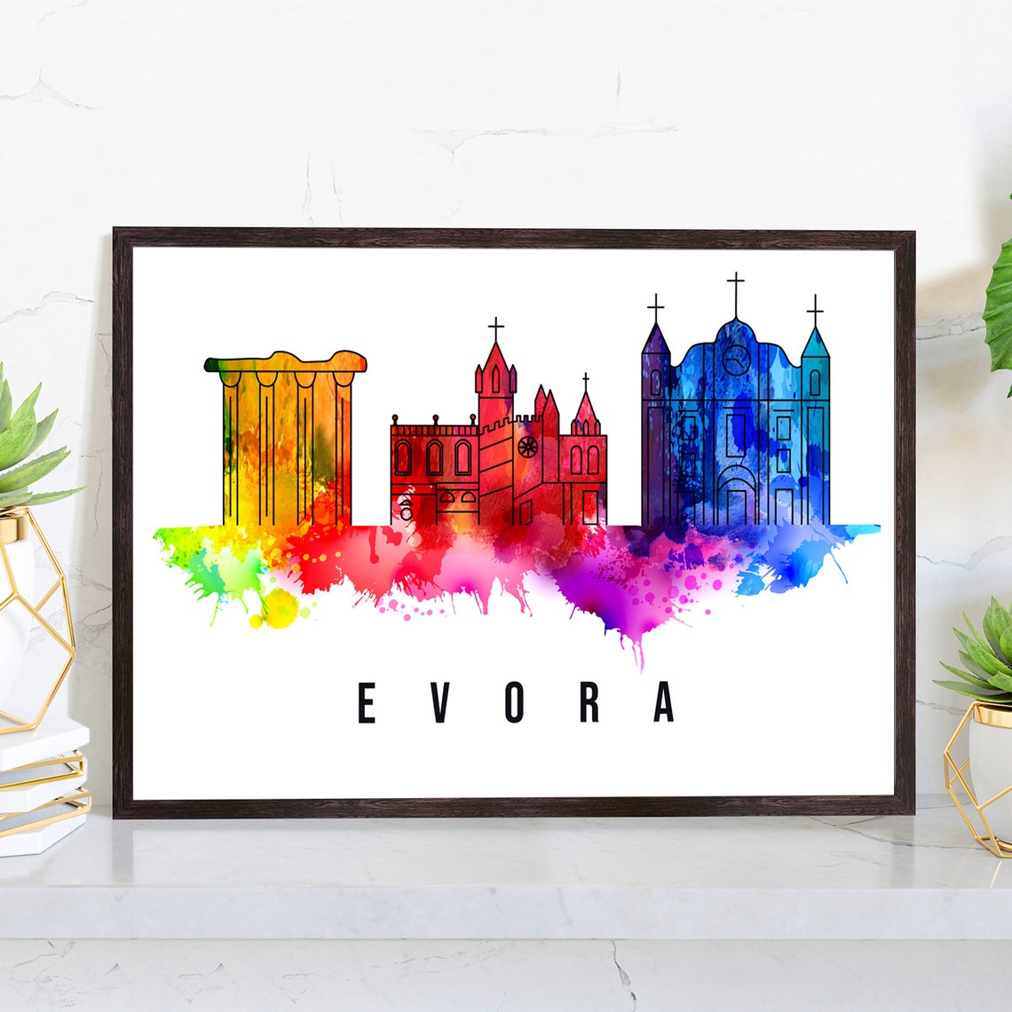 Evora Portugal Poster Skyline Poster Cityscape Poster Portugal Landmark City Illustration Poster Home Wall Art Office Wall Art