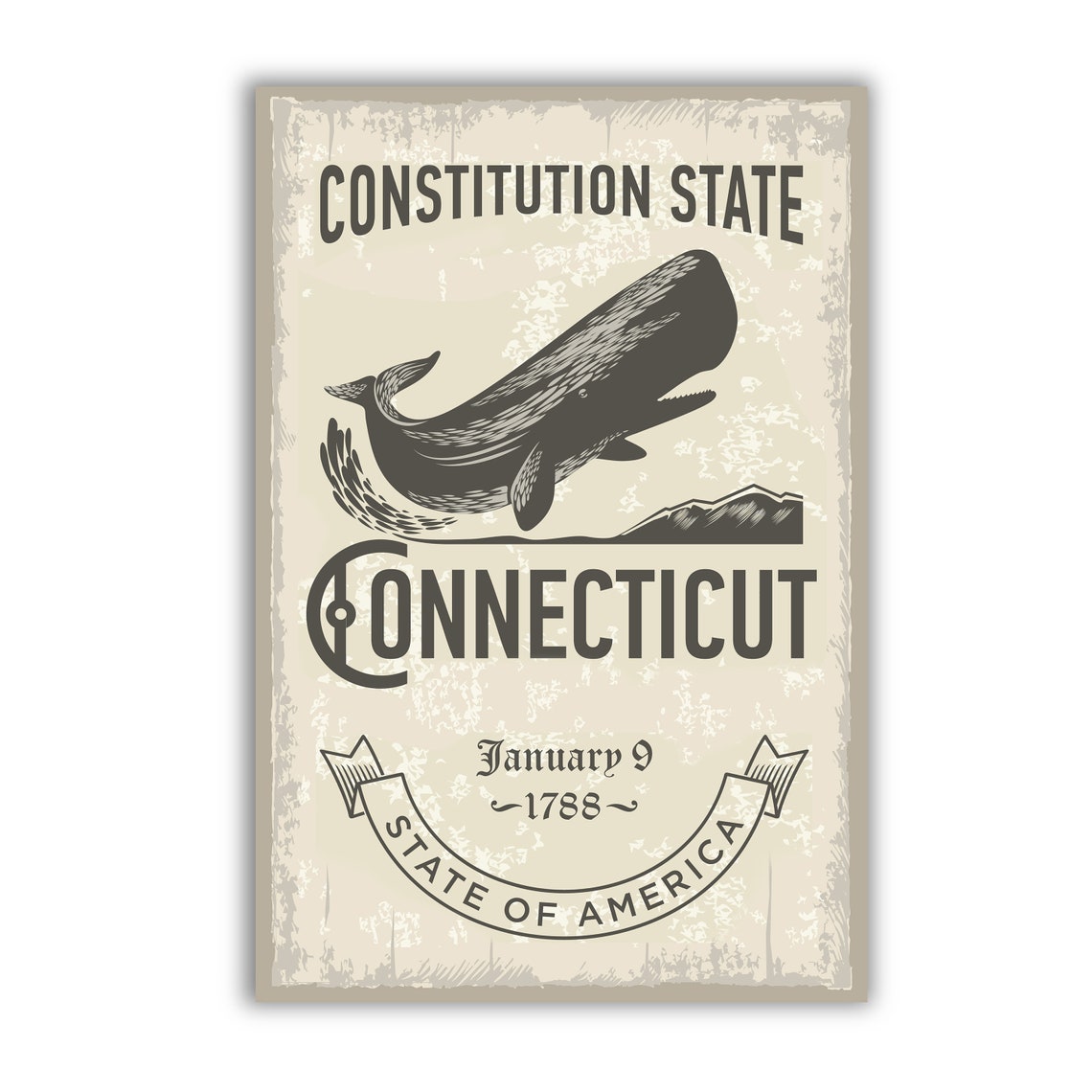 Connecticut Constitution State Whale Vintage Emblem Travel Poster - Image 2