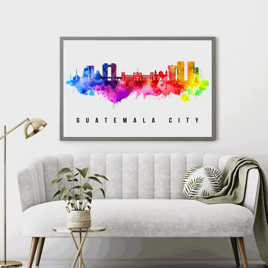 Guatemala City Rainbow Watercolor Skyline Silhouette Travel Poster - Image 4