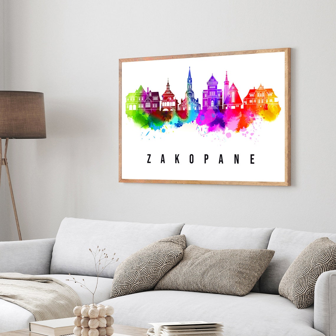 Zakopane Poland Rainbow Watercolor City Skyline Travel Poster - Image 3